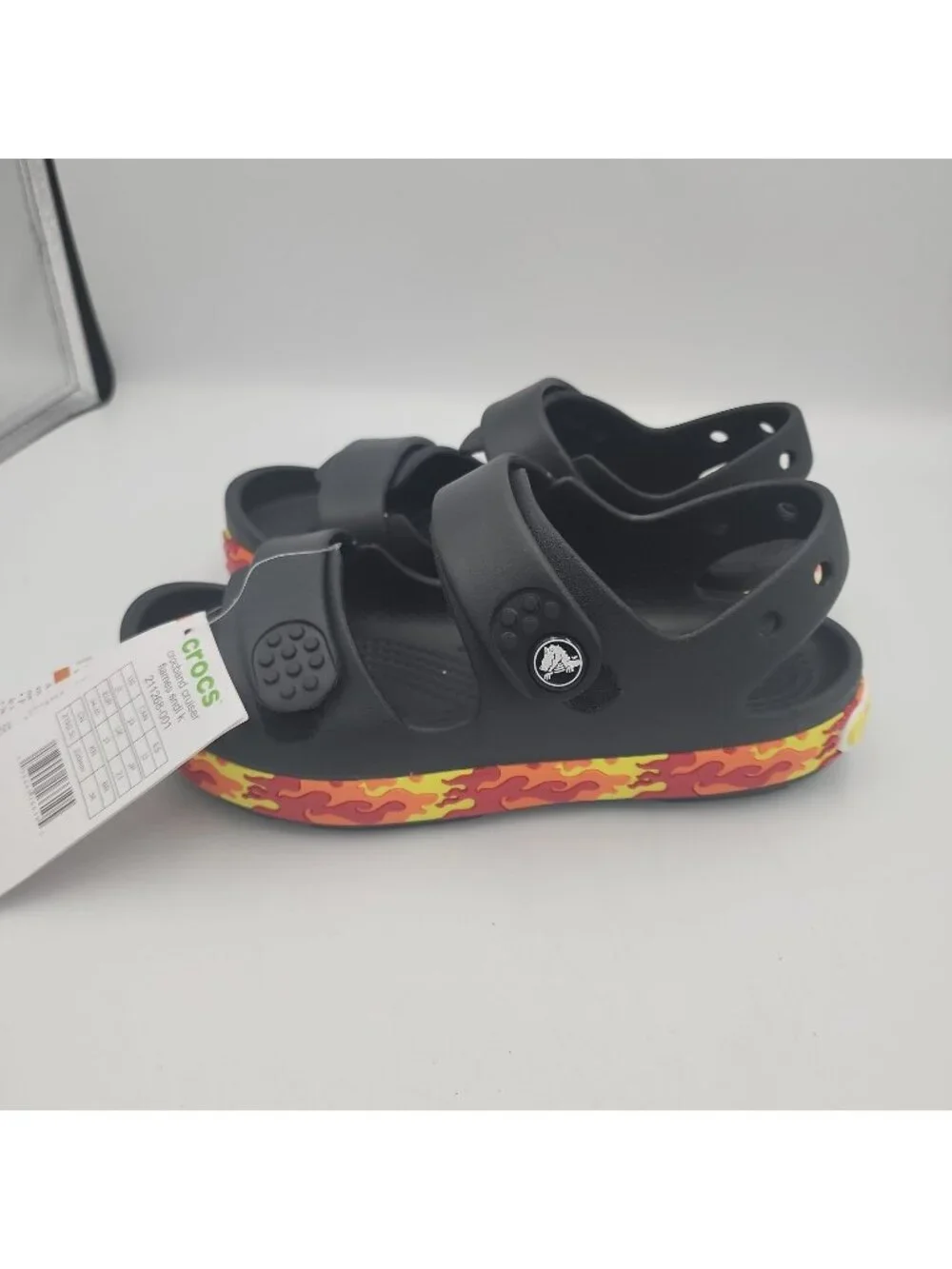 NWT Crocs Crocband Cruiser Flames Kids Hook & Loop Sandals J3 Black Shoes Size 3